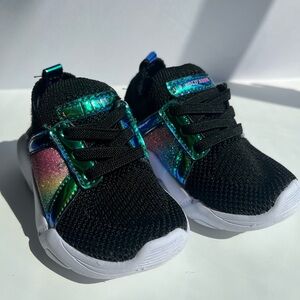 US Polo Assn Girls Size 5 Athletic Shoes Black & Shimmery Rainbow No Laces